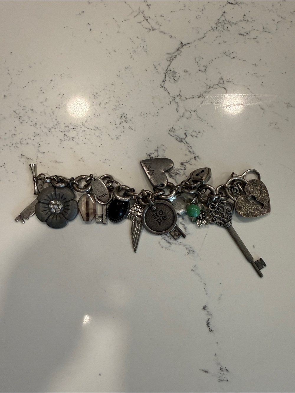 Fossil Silver-Tone Charm Bracelet with Keys and Locks